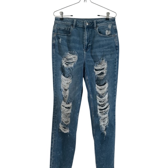 American Eagle Distressed Stretch Blue Mom Jeans sz 6 - Picture 1 of 14